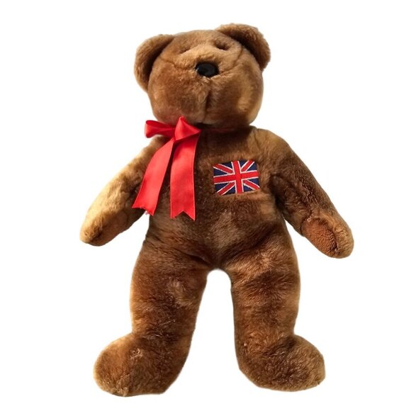 Ty 1999 Britannia Beanie Buddy Plush Brown Bear 13" Hand Made Pellet Bottom - Picture 8 of 9